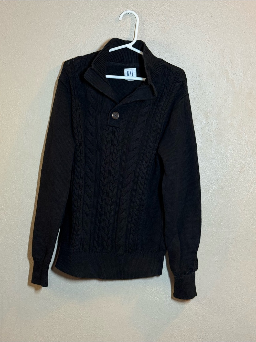 Boys GAP Black Cable-Knit Collar Sweater Sz Lg (10/12)